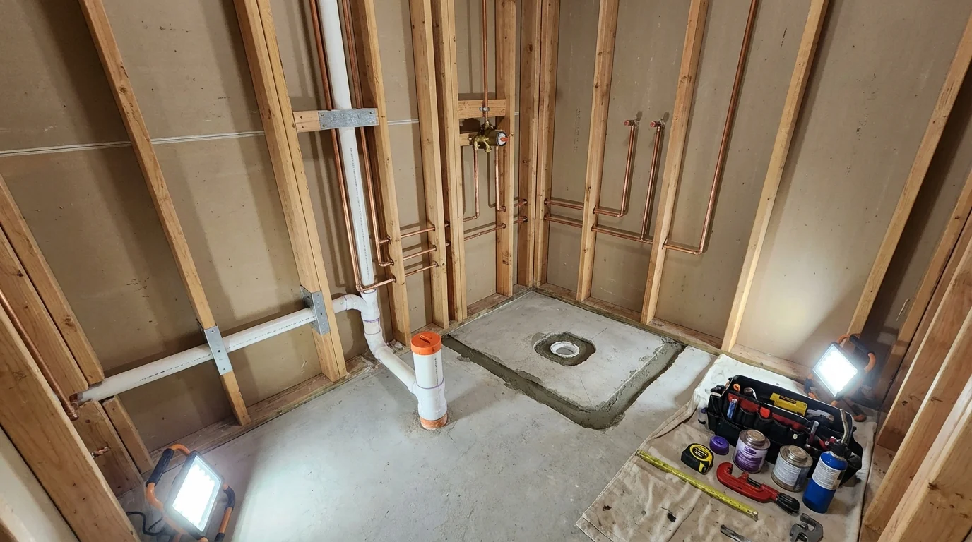 Bathroom rough-in plumbing during remodel by Johns Plumbing LLC in Balm