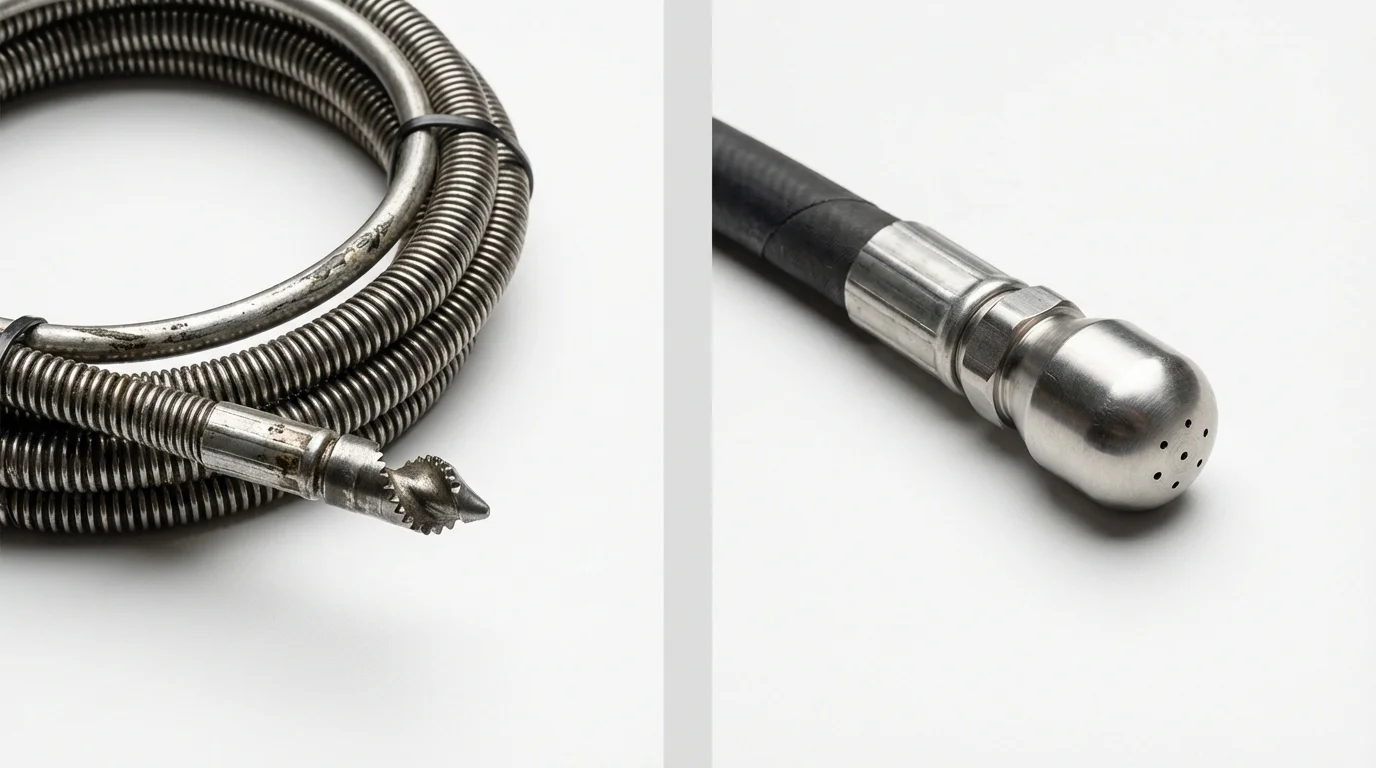 Drain snake cable and hydro jetting nozzle used for drain cleaning in Balm, FL